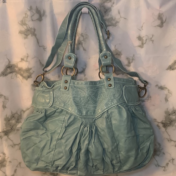 🎒 Vintage Deux Lux Teal Western Embossed Large Shoulder Bag Urban Outfitters - Picture 5 of 14